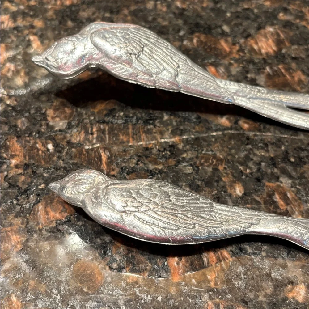 Vintage 1999 Arthur Court Aluminum Salad Serving Set ~ Spoon/Fork Bird Design
